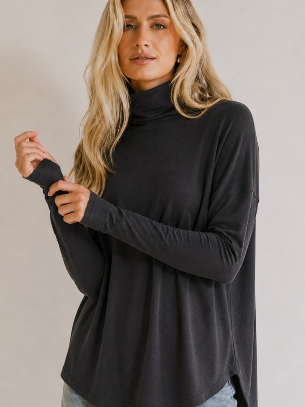 Babaton, oversized mock turtleneck, lightweight soft stretchy knit